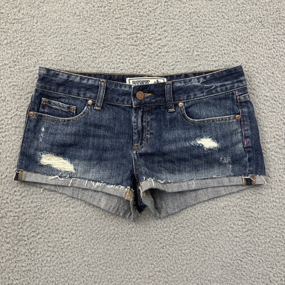 Y2K Pink Victoria's Secret Low Rise Micro Mini Denim Jean 2" Shorts Women's 4